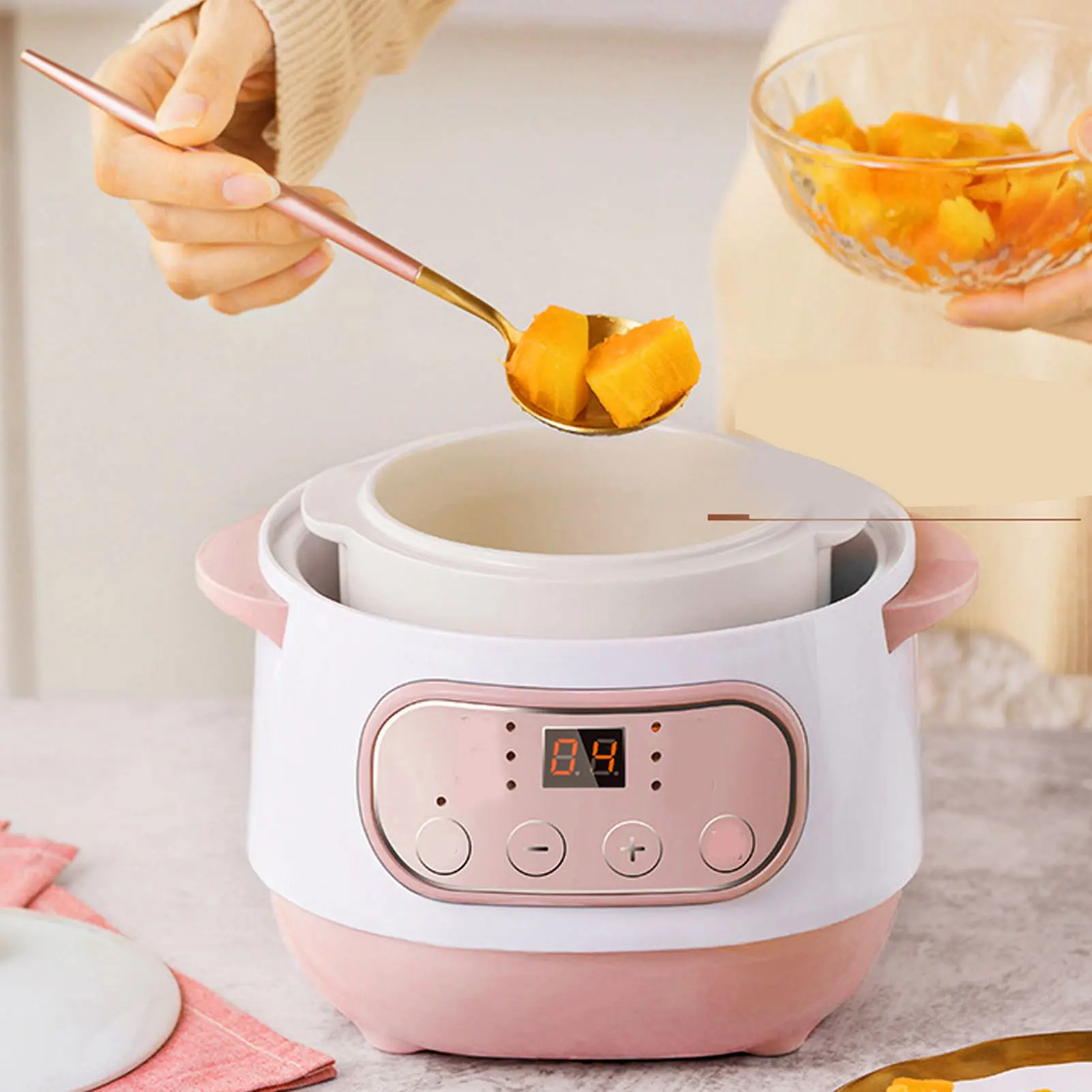Electric Stew Pot 1L 200W Anti Dry Burn Safe Intelligent Electric Ceramic Cooker for Porridge Rice Soup US Plug 110V