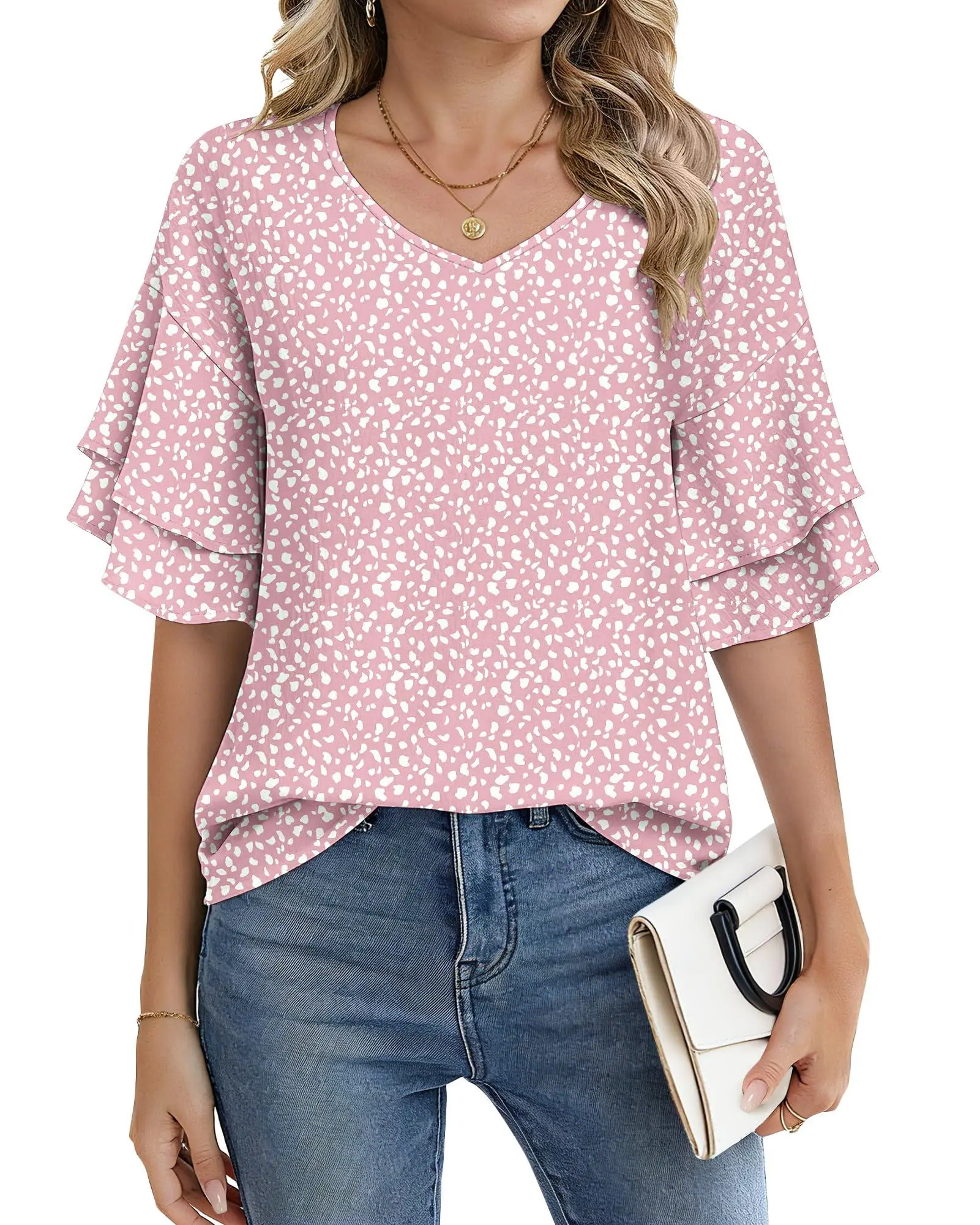 AUSELILY Ruffle Short Sleeve Blouses for Women