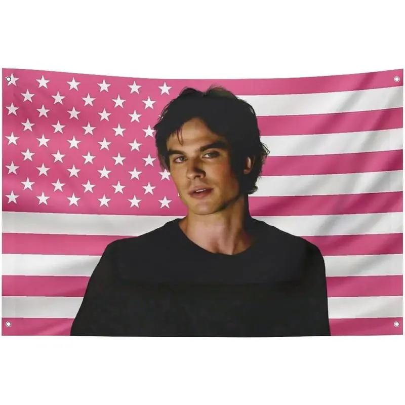 Funny American Flag Damon Salvatore Tapestry Wall Hanging - Indoor/Outdoor Stars & Stripes Room Decor for Living Room, Bedroom
