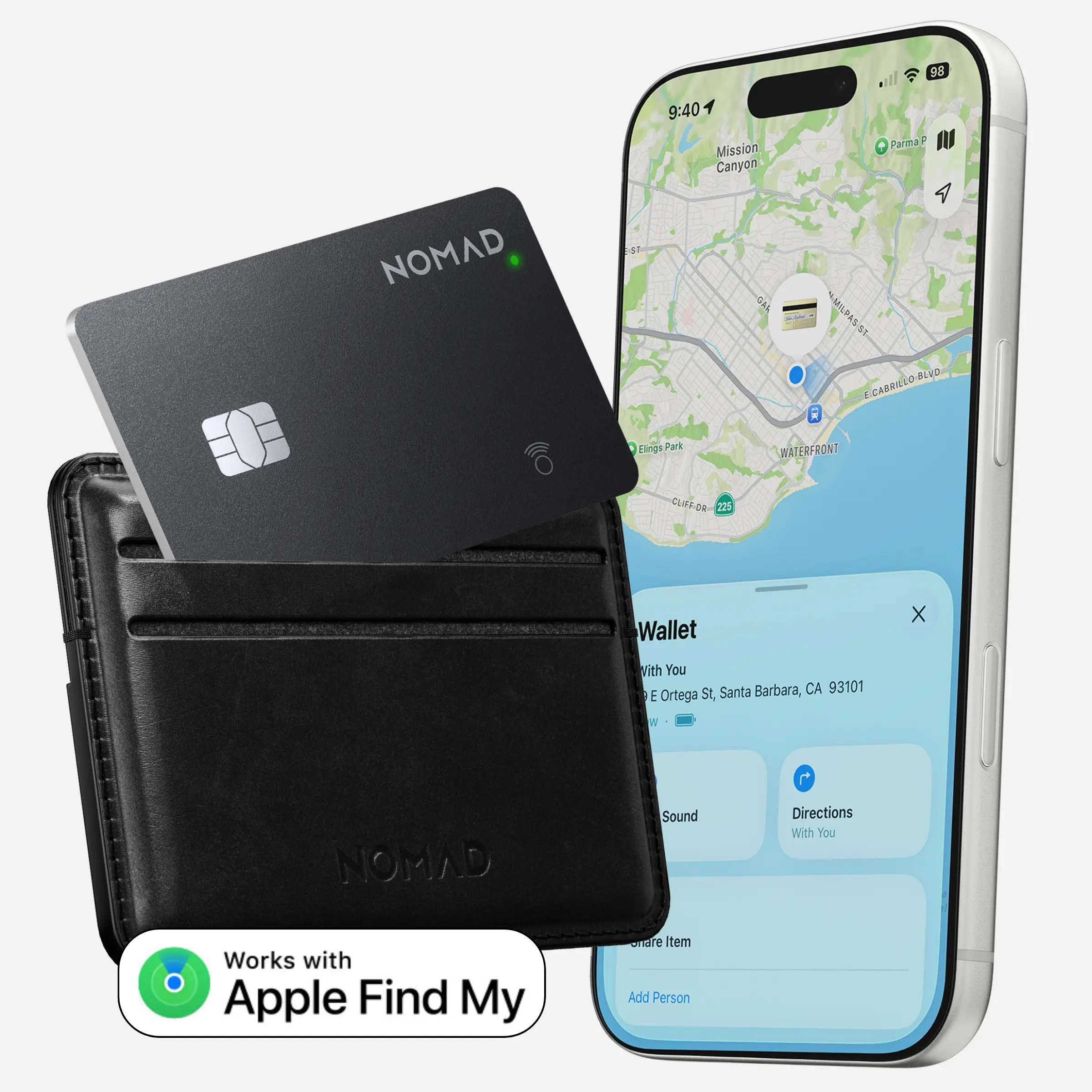 NOMAD Tracking Card Pro Wireless GPS Tracker - Waterproof Metal Anti-Lost Tag, Portable Mini Wearable Bluetooth Device, Lithium Ion Batteries, iOS Find My Device Compatible, Wallet-Friendly, Black, Water-Resistant