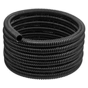 21 Ft Corrugated Pond Tubing, 1-Inch Inner Diameter Flexible PVC Hose, Black Plastic Draining Pipe For Pond, Pump, Fountain, Garden, Swimming Pool, Waterfall, Filtration System, Outdoor DIY Water Feature, 1 Piece