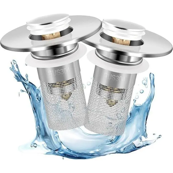 Stainless Steel Bathroom Basin Drain Stopper - Durable Brass & ABS Bouncing Core Pop-Up Stopper, Odor Control, 1 Count for Bathroom Bathtub Use, No Leakage Risk, Home Bathtub Accessories, Modern Bathroom Accessories