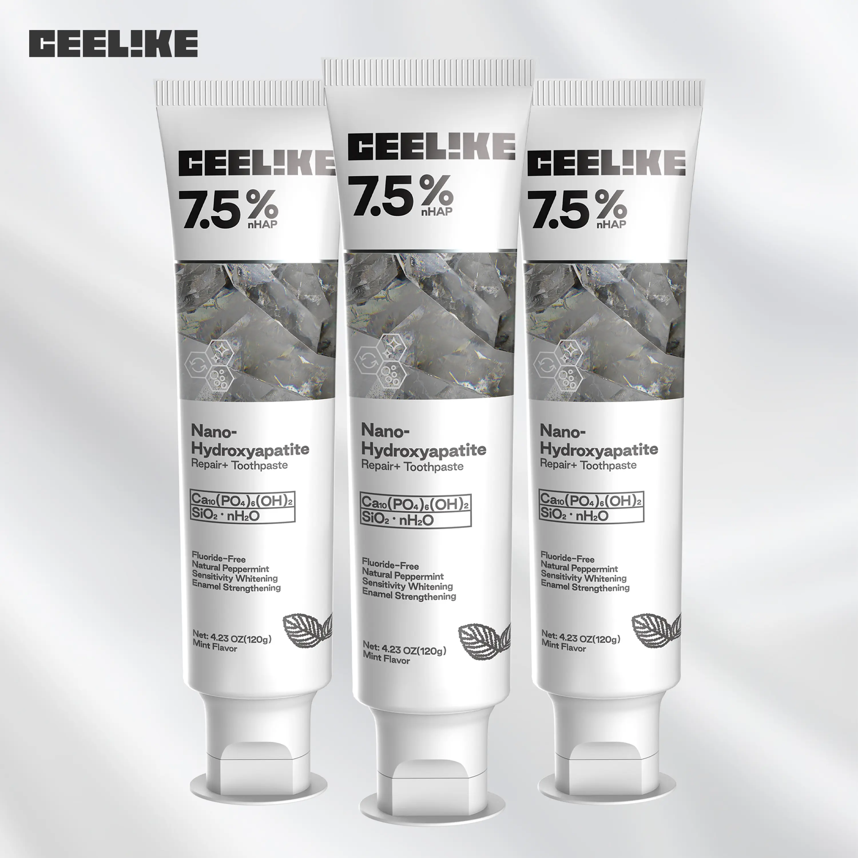 CEELIKE Hydroxyapatite Toothpaste, 3-Pack, Dental-Friendly Enamel Repair & Remineralizing Formula, Fluoride-Free with Cool Mint Flavor, Oral Care, None, Fresh Breath, 3-Packs