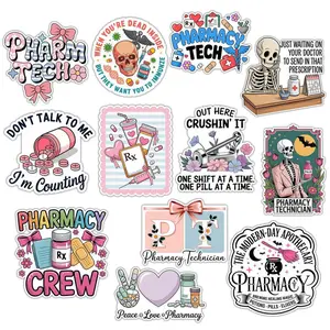 Pharmacy Technician Sticker Pack 12 PCS Vinyl Decals Waterproof Laptop Stickers Gift for Tech Occupation Decorative Items