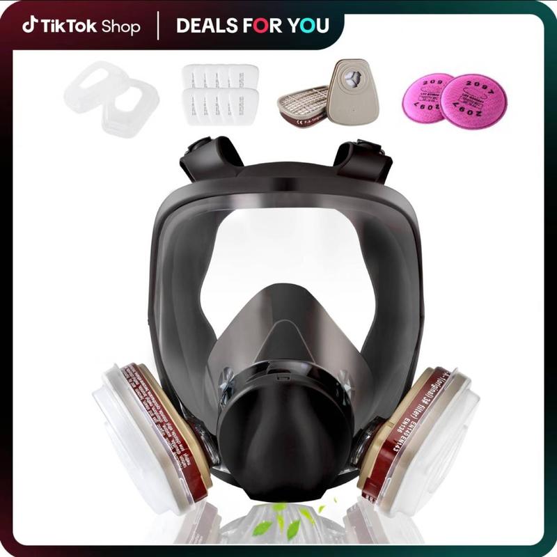 Full Face Respirator Gas Mask 6800 Reusable Military-Grade with 6001 & 2097 Filters for Nuclear Chemical Survival Spray Paint Welding Sanding black l