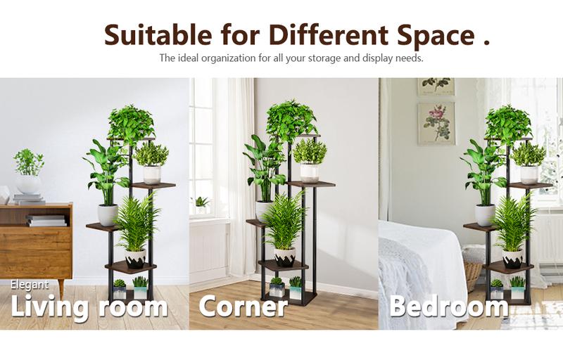5 Tier Plant Stand Indoor Metal Flower Shelf for Multiple Plants Corner Tall Flower Holders for Patio Garden Living Room Balcony Bedroom, Black Oak Deals For You Days