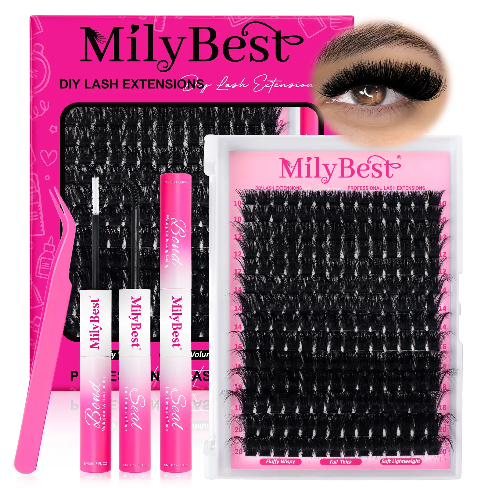 Milybest 200D Ultra Volume Cluster Lashes Bundle, 10-20mm D Curl Russian Lashes, 196PCS 0.07mm Individual Clusters for Adults' Daily Wear DIY Extensions,back to school