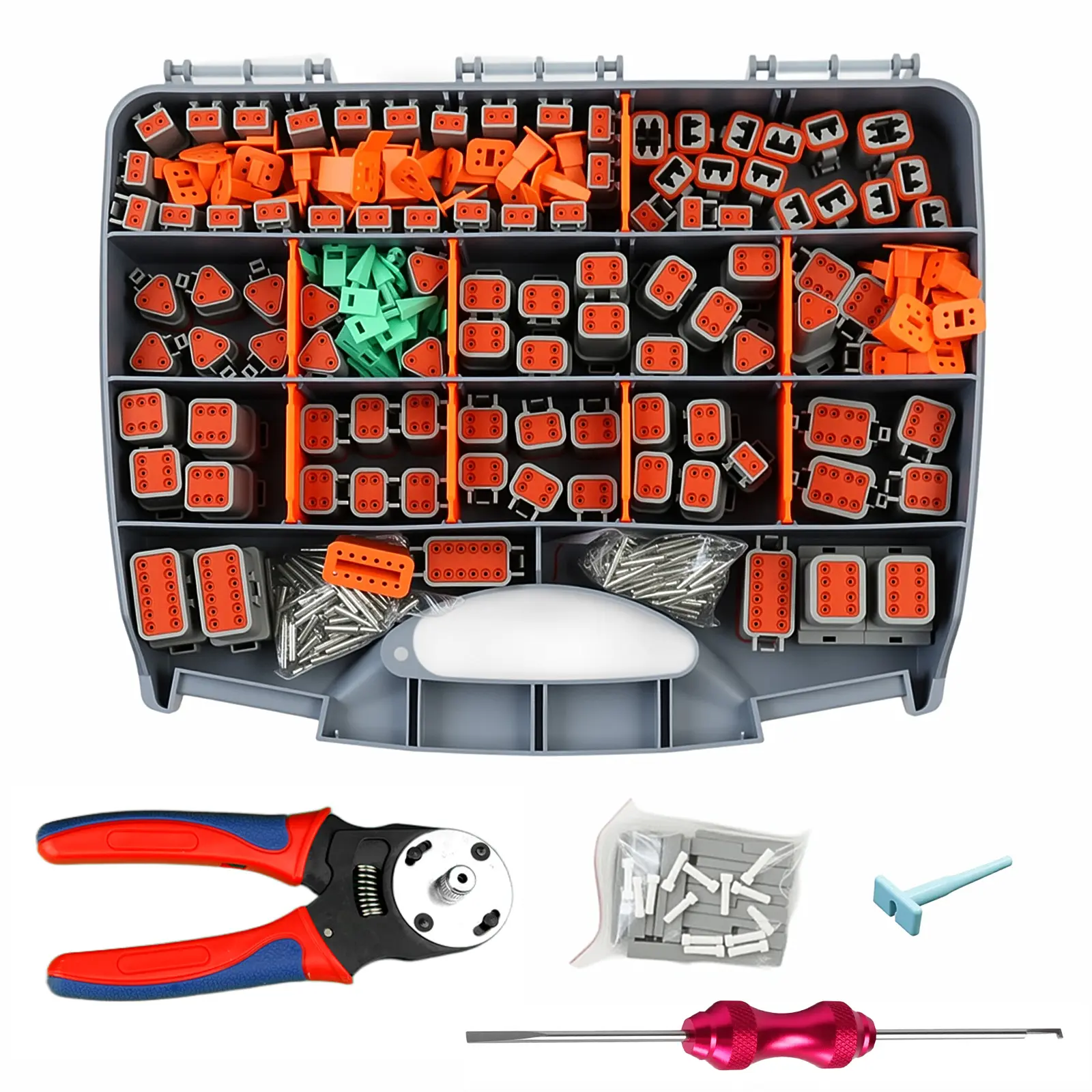 660Pcs Deutsch Connector Kit with Crimping Tools, Waterproof rating IP68 Deutsch Crimp Tool with 2/3/4/6/8/12 Pin DT Connectors, Size 14-20AWG Deutsch Pin Removal Tool
