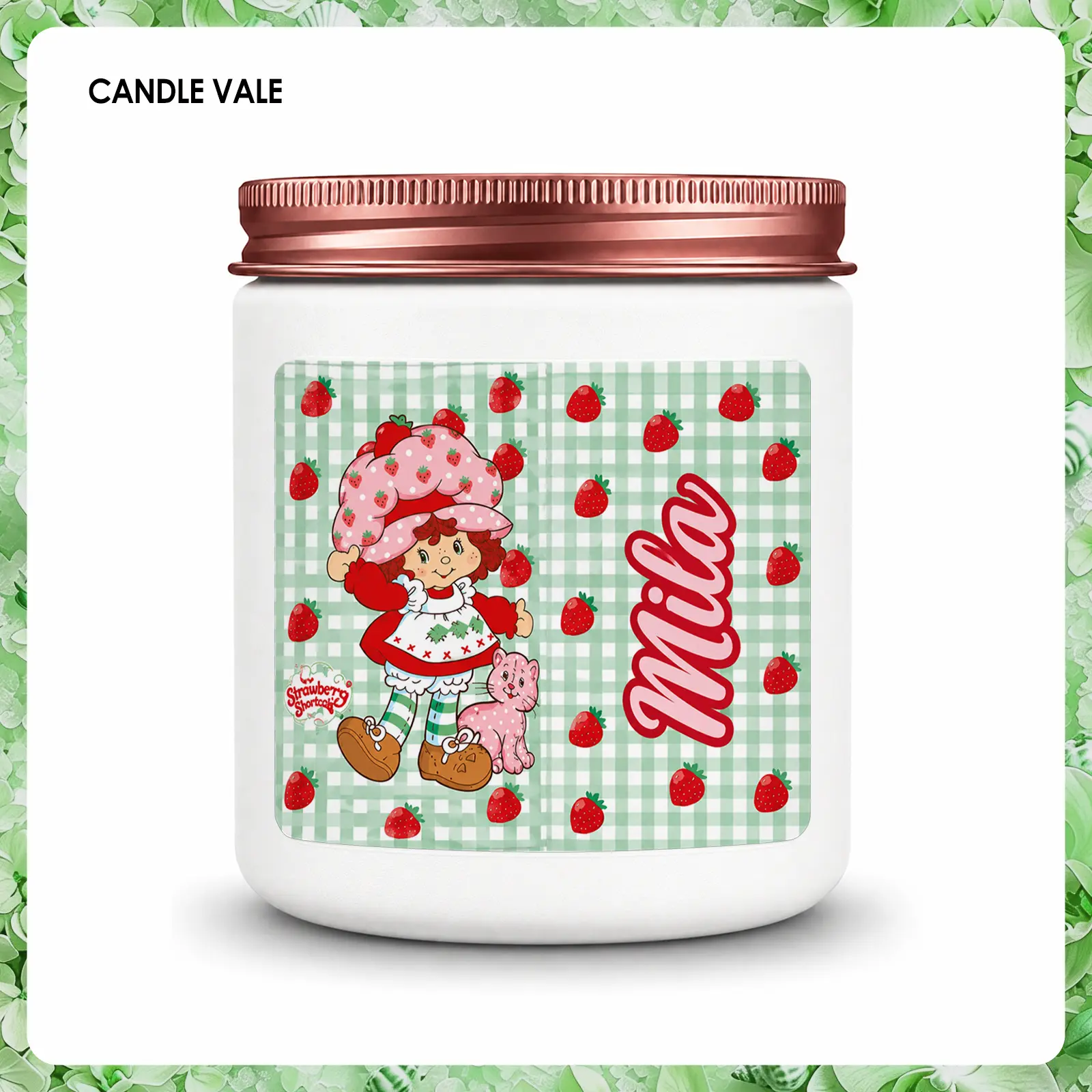 1Pc Handmade Scented Soy Plant Candle with Cotton Wick, Custom Name Retro Strawberry Girl Plaid Print, 50-Hour Burn Aroma Freshener, Decorative Gift for Girls, Bedroom Home Decor Supplies
