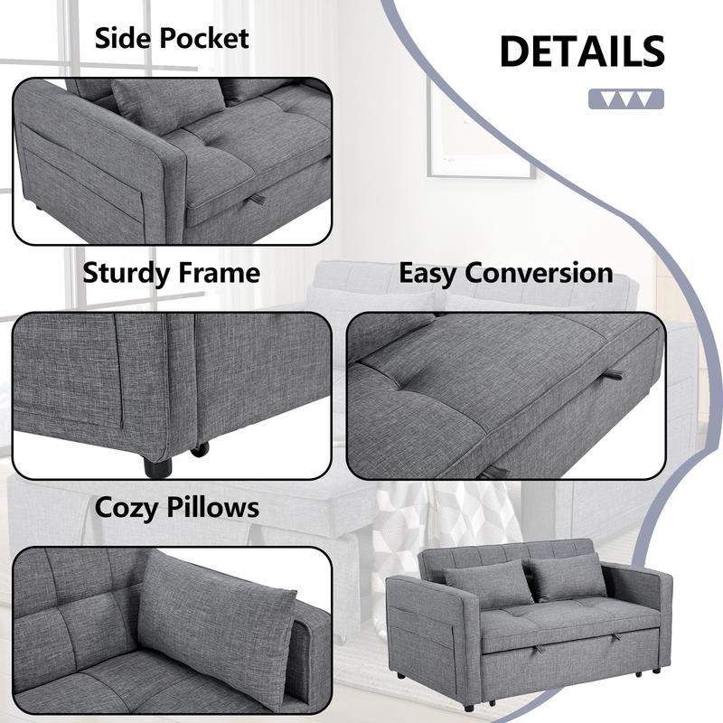 [TikTokShopBlackFriday]EBELLO Convertible Loveseat Sofa Bed Modern 3-in-1 Functionality Adjustable Backrest Smooth-Glide Pull-Out Perfect for Guest Rooms & Small Spaces Gray