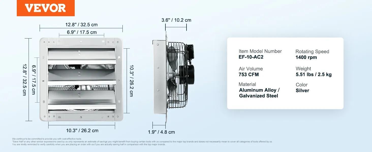 VEVOR Shutter Exhaust Fan, TikTokShopBlackFriday, 16'' with Temperature Humidity Controller, EC-motor, 2650 CFM, 10-Speed Adjustable Wall Mount Attic Fan, Ventilation and Cooling for Greenhouses, Garages, Sheds, ETL Listed  With or without a controller