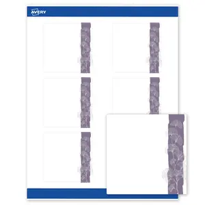 Avery Printable Square Labels, 3" x 3", Matte White, Pre-printed Purple & Silver Gingko Leaves Design, Sure Feed Technology, Laser & Inkjet Compatible, 120 Total