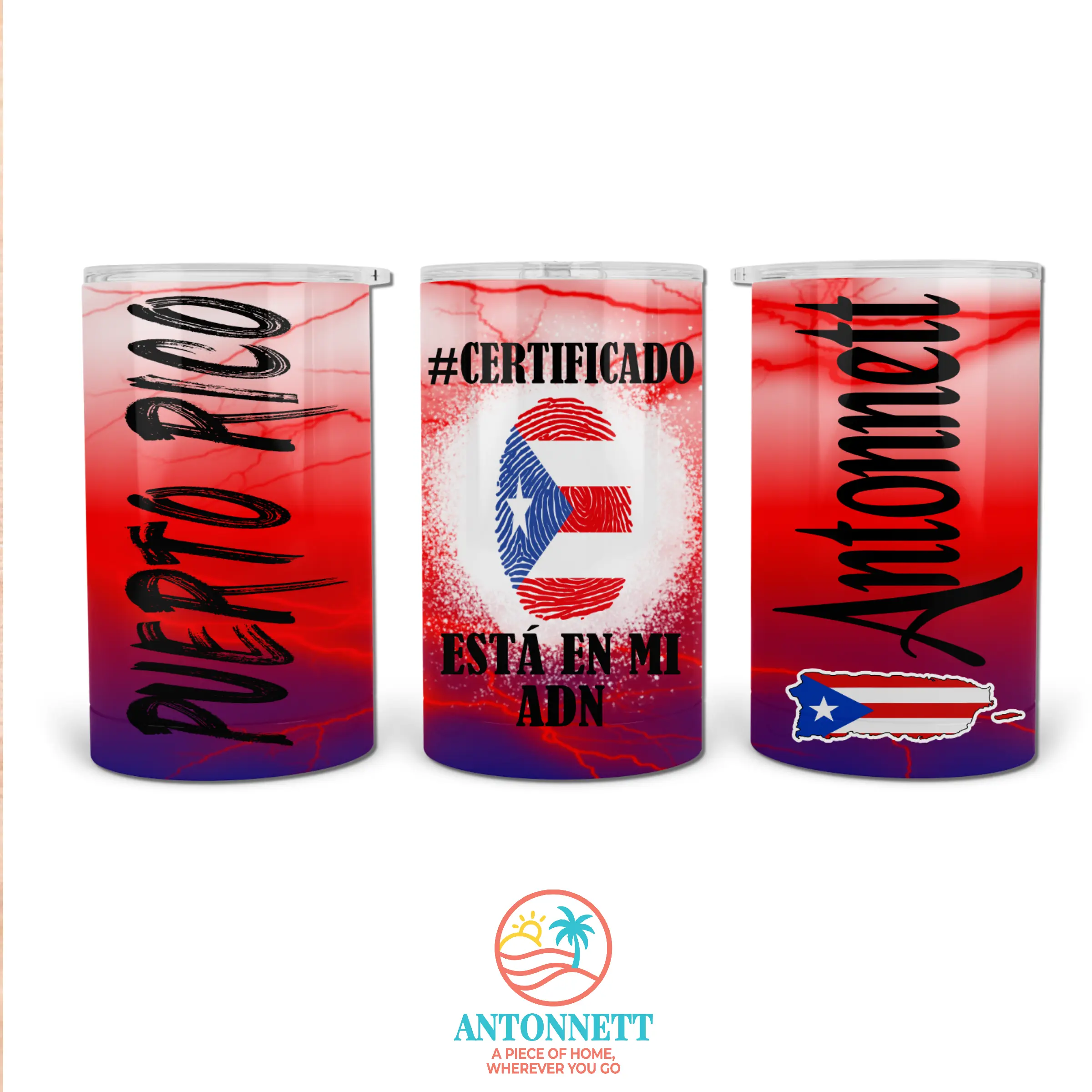 Antonnett “Certified: It’s In My DNA” Personalized 12 oz Tumbler – Stainless Steel, 2.9x5.1 in., Sliding Lid, Straw, Flag Meaning Display Card, Multilingual Options, Custom Name in 12 Fonts, Caribbean-Inspired Design for Hot or Cold Drinks