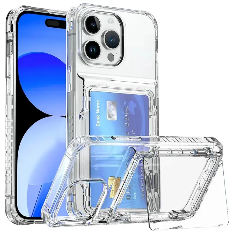 Transparent Photocard Phone Case with Flip-Open Holder, Smartphone Casing for iPhone 13/12/14/15/16/17 Pro Max Plus - Cellphone Protection Accessories