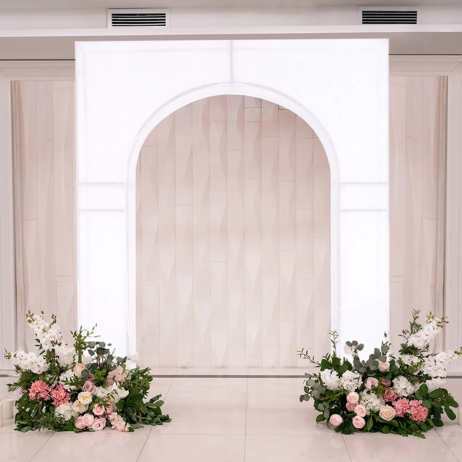 8ft White Stretch-Fit Spandex Arch Cover - Fitted Backdrop for Arc de Triomphe, Floral Balloon Frames, Wedding Arched Backdrop for Ceremony, Indoor Decor, Photoshoot Use
