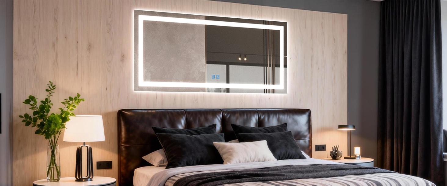 GLITGATE LED Bathroom Mirror, LED Wall Mirror, Polished Glass Finish, 3 Color Modes Dimmable, CRI90+, Anti-Fog, Memory Function, Wall Mounted (Horizontal/Vertical), Perfect for Washing, Shaving, and Makeup.