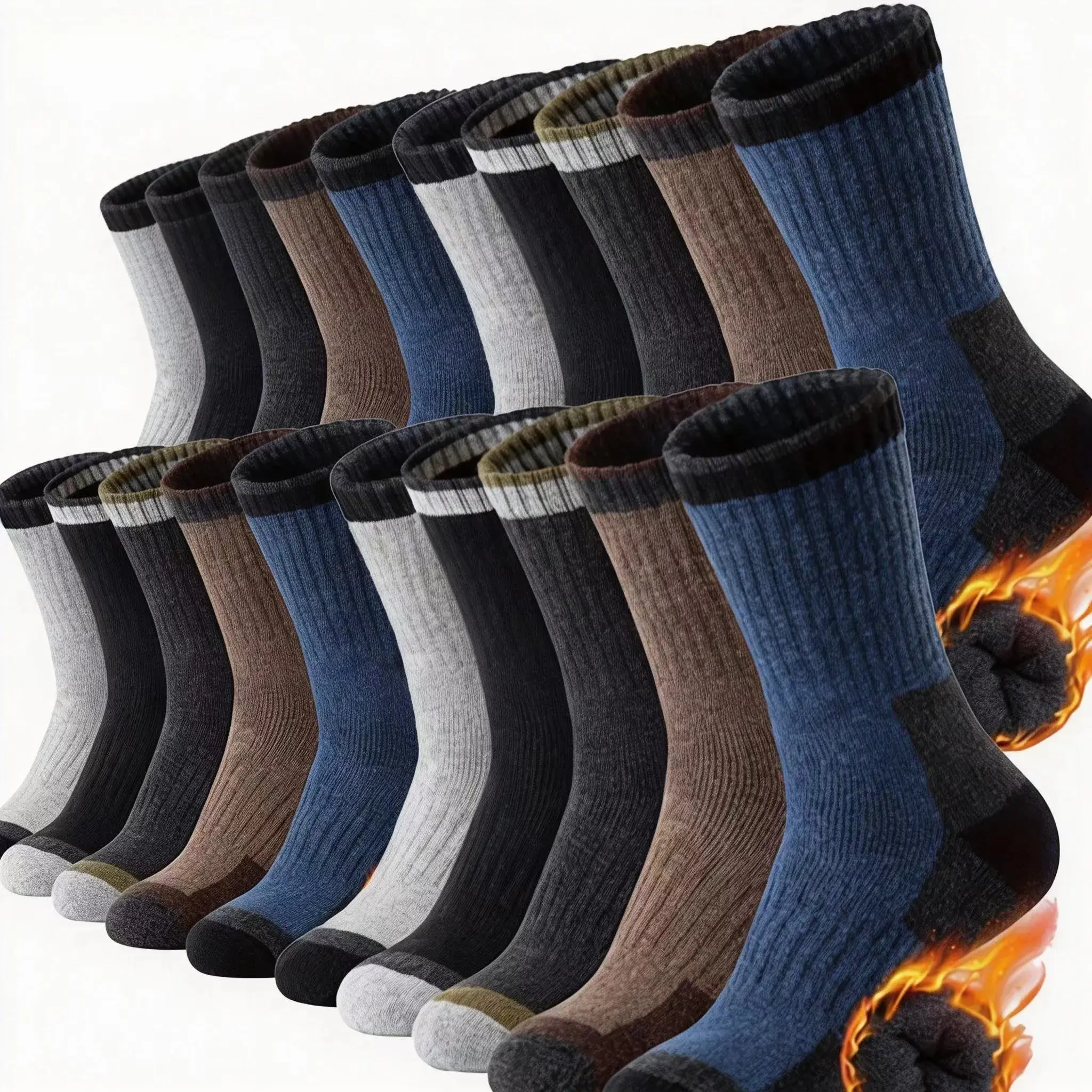 Adults' 20-Pair Plain Merino Wool Knitting Socks - 80% Wool, Thick Padded, Moisture-Wicking, Warm Winter Knee-High Socks for Men & Women, Hiking Athletic Sports Stockings