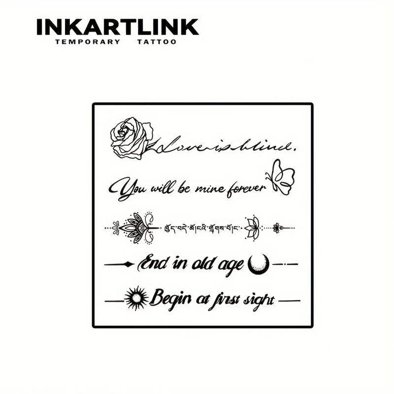 INKARTLINK Tattoo Tech, 2 Sheets Extra-Large Semi Permanent Tattoo, Adult Art Design Temporary Tattoos, Lasts 1-2 Weeks, Waterproof, Realistic Look, No Adhesive, No Reflection (Flower Quotes Design)