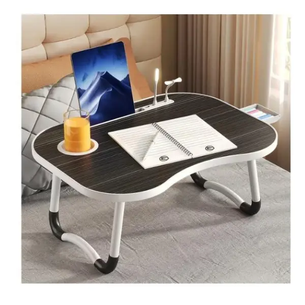 Portable Laptop Table  (Bed Desk) with USB Ports, USB Fan, LED Light, Cup Holder, Tablet Slot & Storage Drawer, Foldable  Ergonomic Design for Light Daily Bed/ Couch Working Reading, Multifunctional Tray for Study, Work, Breakfast