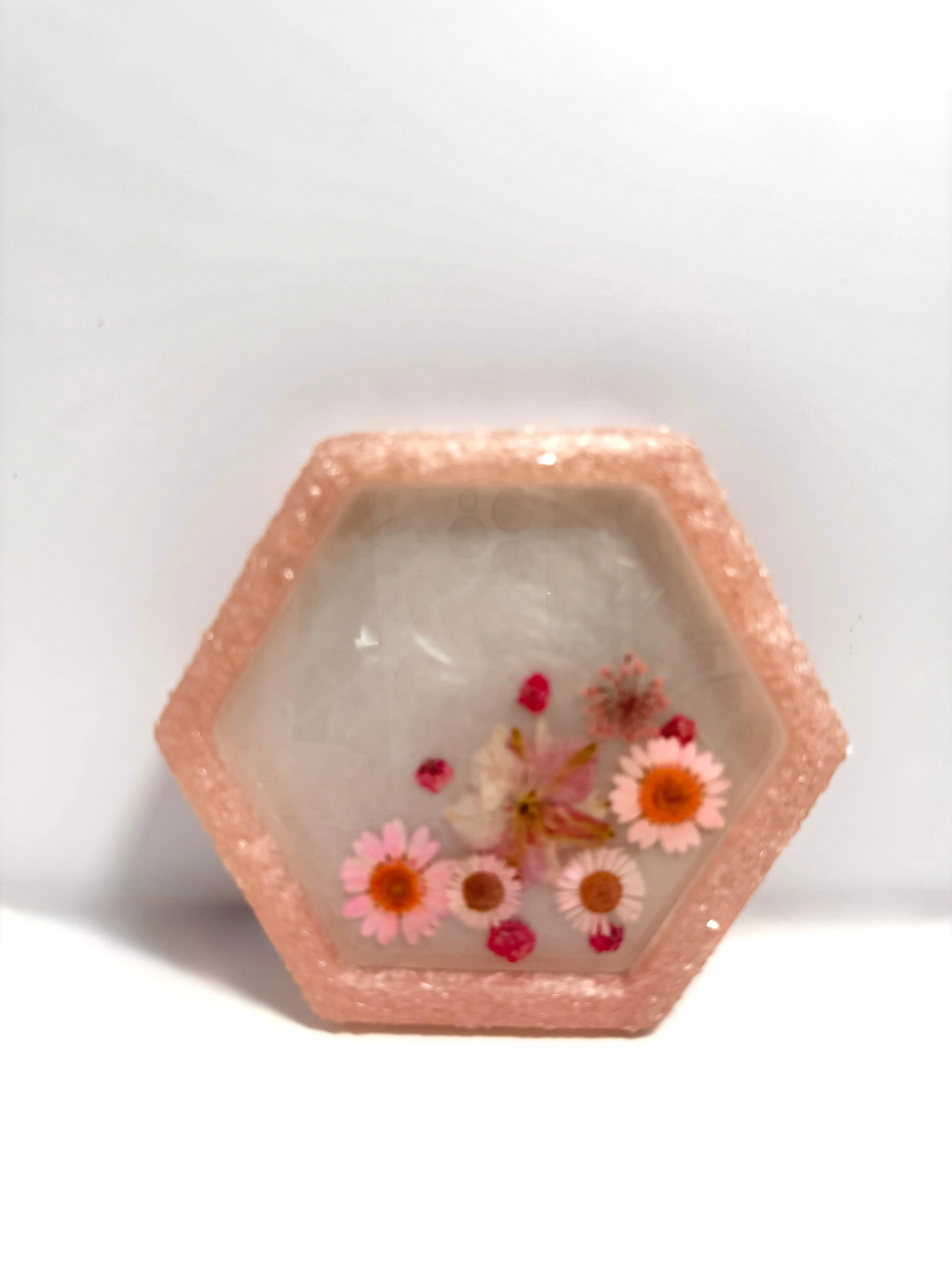 Hexagon Pressed Flower Catchall Tray | Floating Flowers