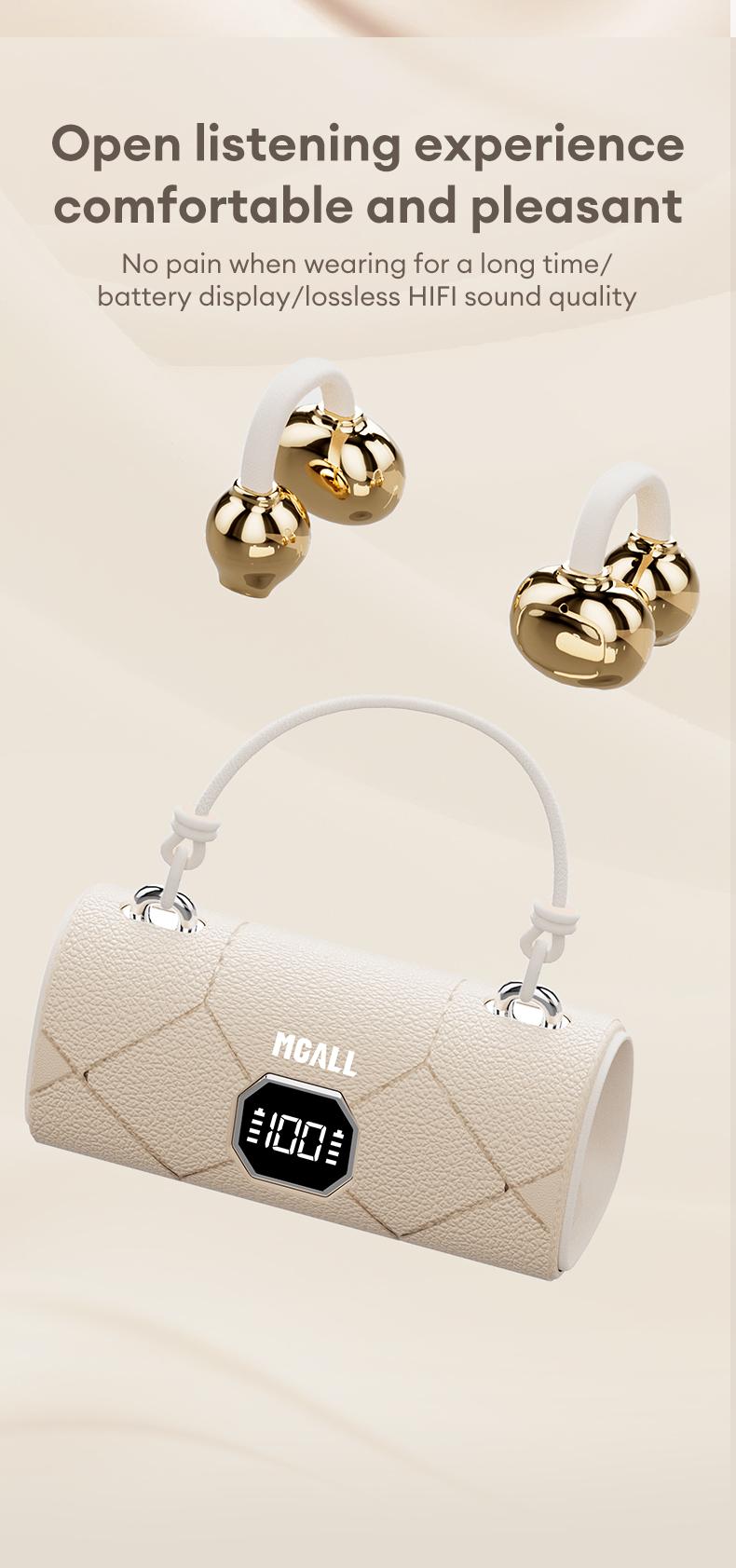 MGALL X22 Fashionable Clip-On Wireless Headphones with Handbag‑Style Light‑Luxury Leather Texture, Comfortable Fit, 2025 Bluetooth 6.0, LED HD Display, HiFi Sound, Sport & Travel Ready, Perfect Gift for Girlfriend,TikTokShop Back to School