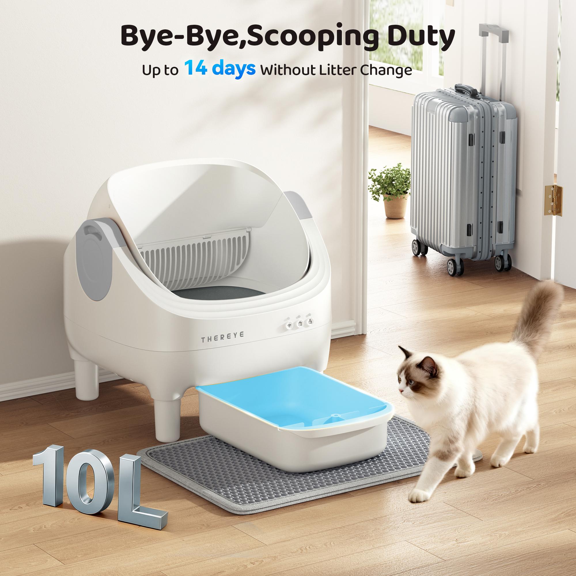 Thereye Open-Top Self-Cleaning Cat Litter Box, Automatic with App Control Wifi Odor-Free Waste Disposal Includes Trash Bags Litterbox for kittens weighing from 3 to 30 pounds. Thereye Open-Top Self-Cleaning Cat Litter Box, Automatic with App Control Wifi Odor-Free Waste Disposal Includes Trash Bags Litterbox for kittens weighing from 3 to 30 pounds.