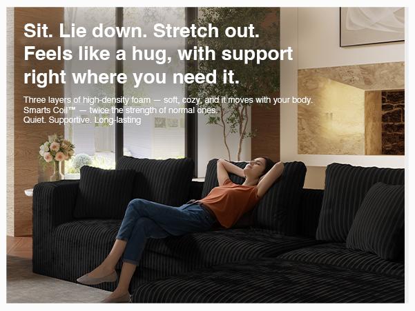 【4 Packages Shipping] Plush Corduroy Cloud Velvet Modular Couch with Chaise & Ottoman, No Assembly Required - L/U- Shaped Sectional Sofa Set with Flexible Configuration