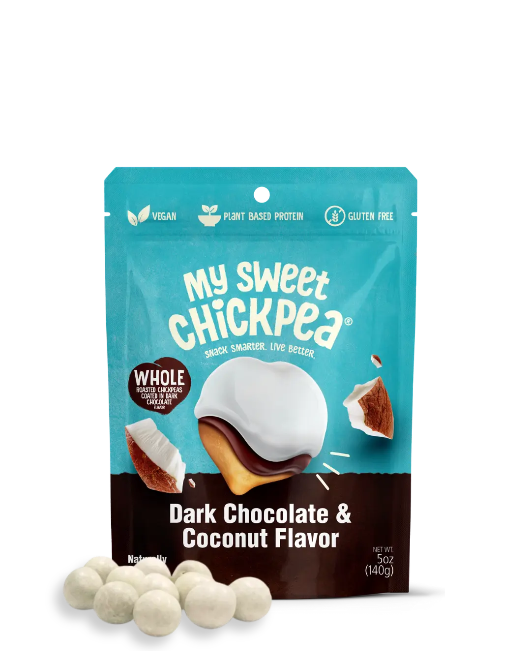 My Sweet Chickpea - Dark Chocolate & Coconut Flavor 5 oz. Vegan Gluten-Free High Protein Snacks with Crunchy Coconut Candy Finish