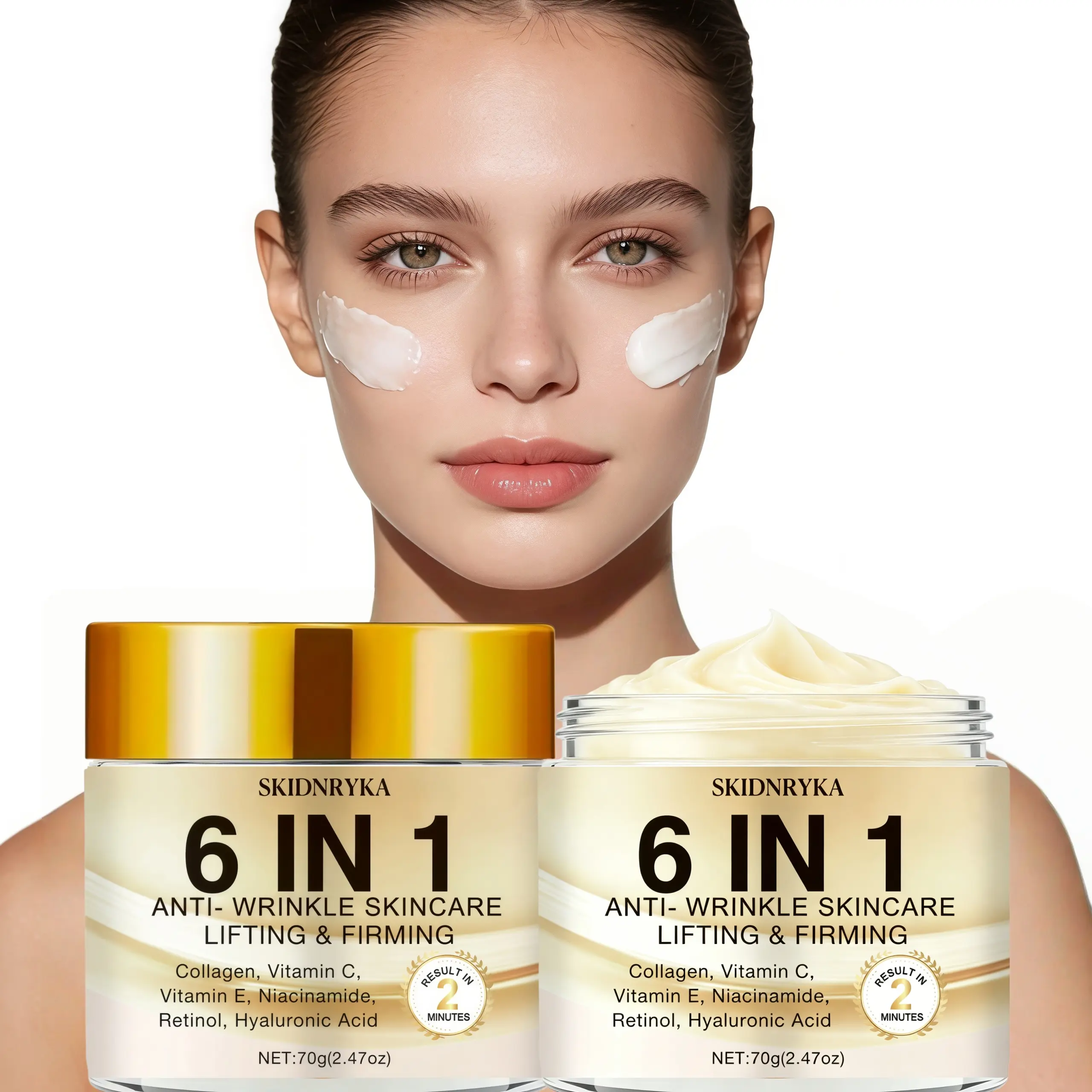 SKIDNRYKA 6-in-1 collagen day and night cream with retinol and hyaluronic acid, moisturizes and firms skin, shrinks pores, controls oil, an essential facial cream for daily care, suitable for face and neck, travel size, skincare gift, neck cream