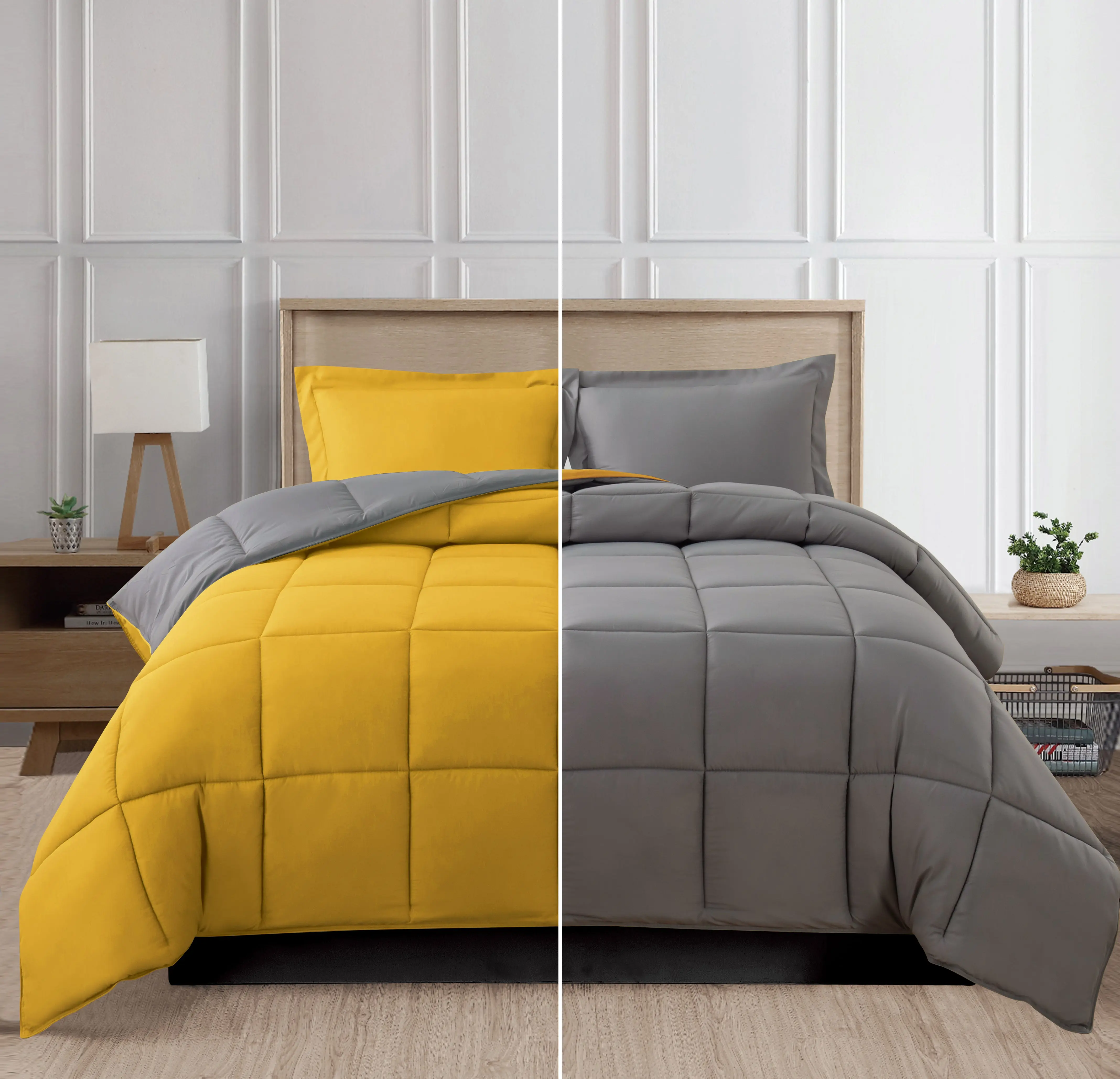 Mocassi Reversible 3-Piece Queen Bedding Set - Box Stitched Comforter & Shams, All Season Duvet Insert with 4 Corner Tabs for Bedding Decor, Reversible Bedding Set