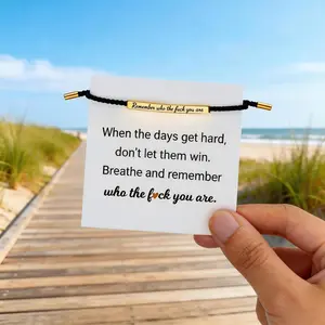 Inspire Bracelet Remember Who You Are Adjustable Up to 10 Inches Self Worth Motivation Braided Rope Handmade Engraved Stainless Steel Jewelry Gift for Women Best Friend