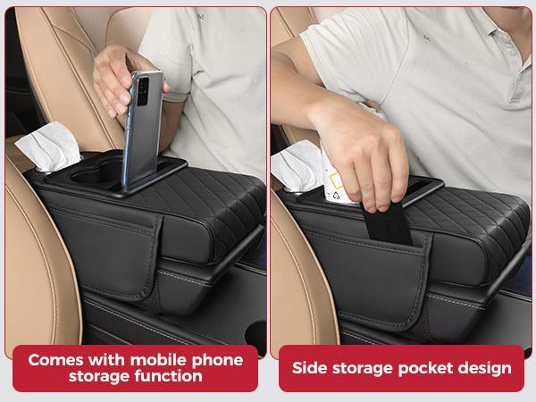 【FREESOO】Multifunctional PU Leather Car Armrest Box Mat with Central Elbow Heightening Pad Storage Box Cup Holder & Car Tissue Box Auto Interior Accessories