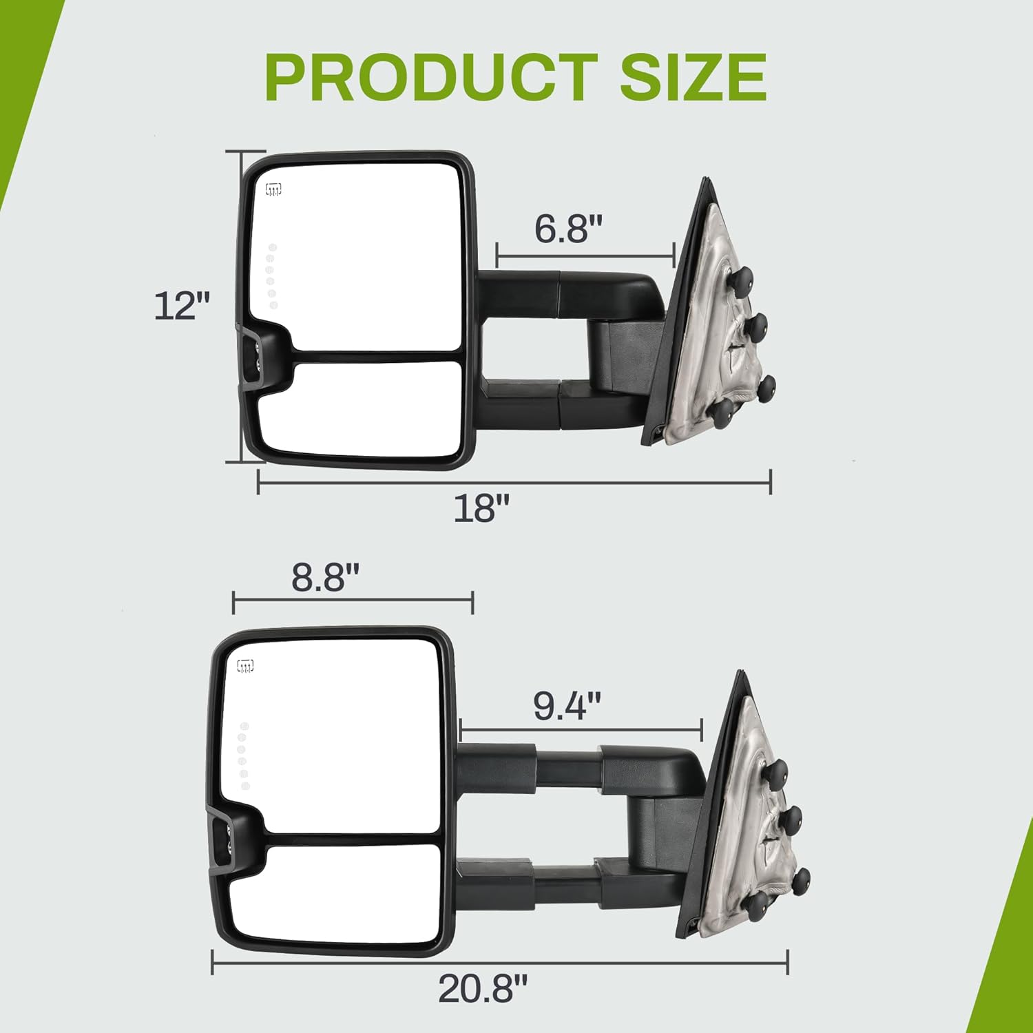 YITAMOTOR Towing Mirror for 2014-2018 Silverado Sierra 1500 2500 HD 3500 HD, Power Heated Switchback LED Turn Signal Light Running Light Manual Telescoping Folding White