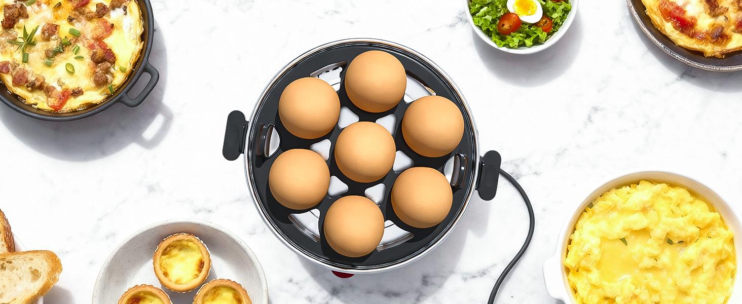 OSTBA Egg Cooker, 7-Egg Electric Boiler with Manual Switch, Overheat Protection, Mini Food Steamer for Soft, Medium & Hard Eggs, Easy to Clean, Portable, Black