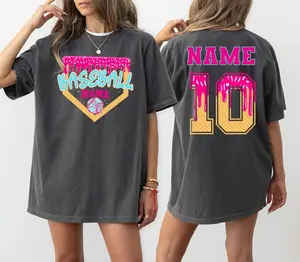 Comfort Colors Custom Drip Baseball Mama Shirts, Personalized Sports Shirt, Jersey Shirt, Baseball Mom Tee, Personalized Ice Cream Drip Tee