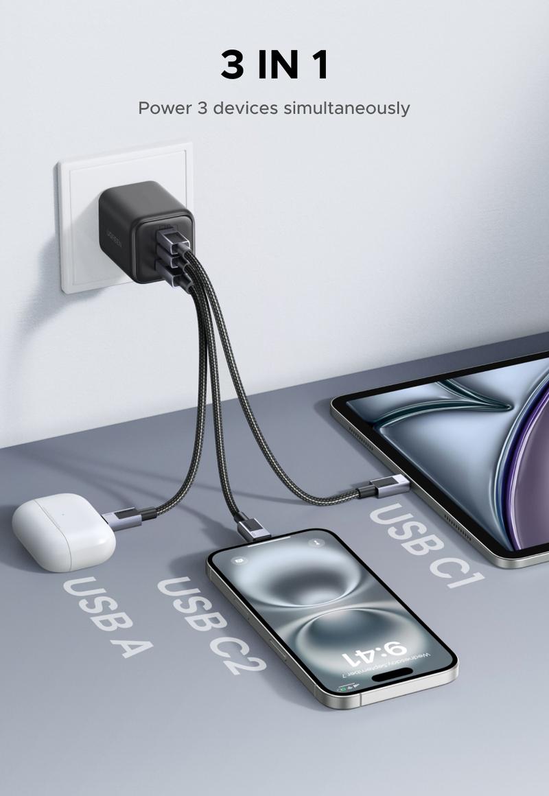 UGREEN 45W USB C Charger Block Nexode 3-Port GaN Fast Type C Charger Compact Foldable Power Adapter for MacBook Pro Air Dell XPS iPhone 17 16 15 iPad Pro Galaxy S25 September Restock，TikTokShopBlackFriday ,TikTokShopHolidayHaul