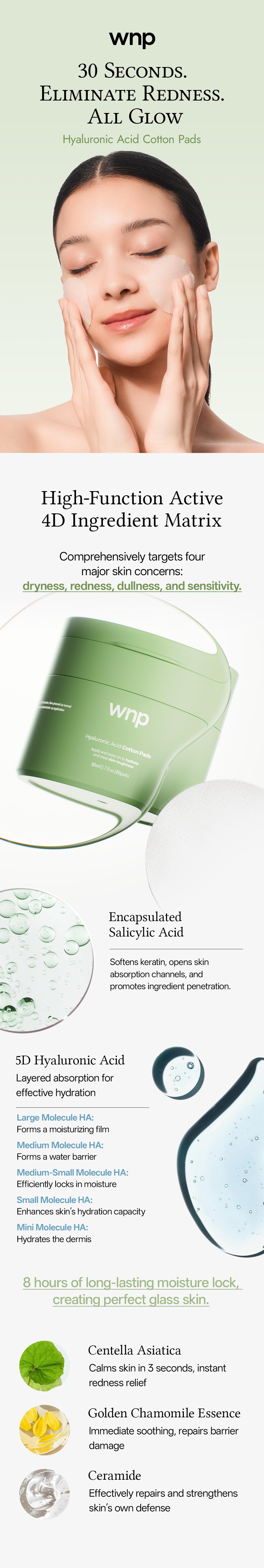 [WNP Official] QuickCalm Glow Pads | Mini Mask On-the-Go | Sensitive Skin Friendly | Hydration & Repair with 5D Hyaluronic Acid + Centella + Chamomile + Purslane + Ceramide NP | Soothing & Moisturizing