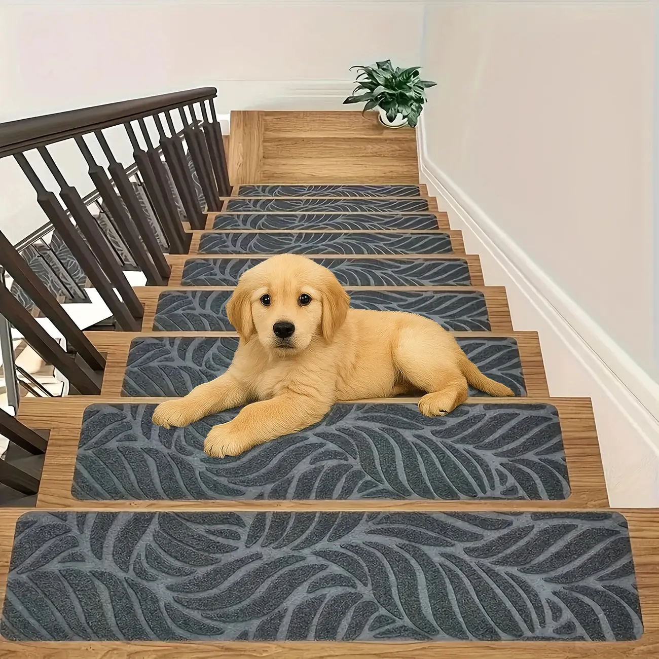 15pcs Self-Adhesive Non-Slip Stair Treads, Indoor Stairs Machine Washable Pads for Slip Prevention, Stable Stair Grip Wooden Step Carpets Home Decor