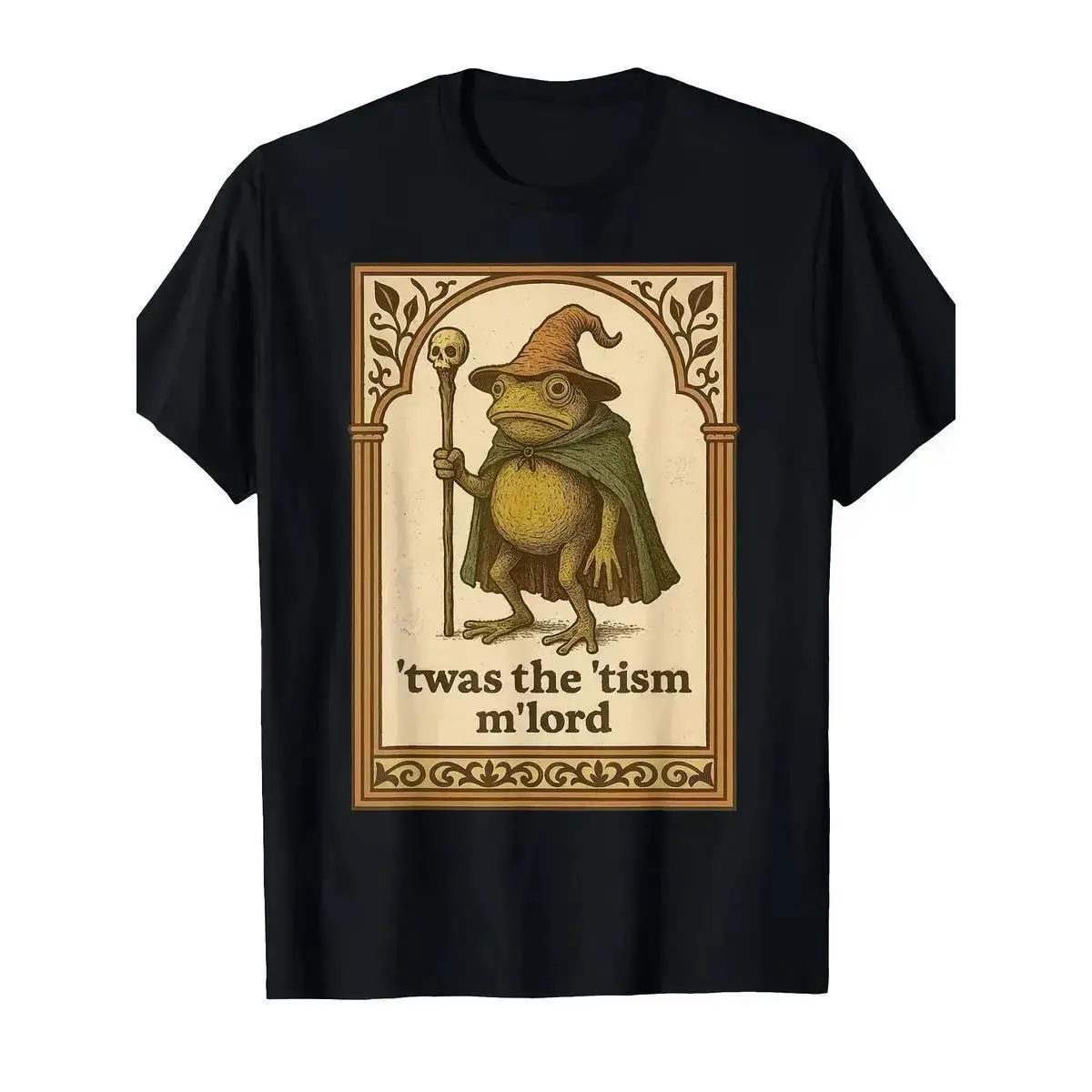 Men's Classic Crew Neck Graphic T-shirt, Funny Wizard Frog Autism Awareness Design-"This is my disease" Medieval Print, Skin-Friendly Soft Black Menswear, Suitable for Masquerade, Costume Use, Outdoor Sports & Daily Leisure