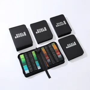 48 Dual-Tip Markers Pencil Storage Set | Artist-Grade Fine Tip & Brush Tip, Vibrant Colors for Adult Coloring Books, Journaling, Calligraphy, Drawing, and Art Craft Supplies Kit