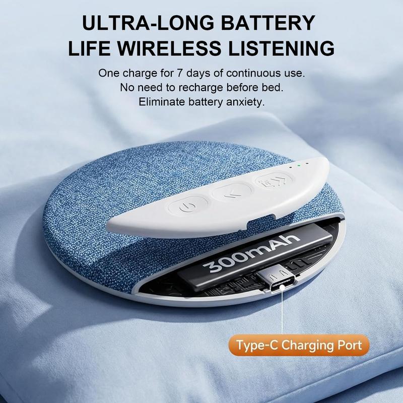 Ultra-Thin Bluetooth Pillow Speaker with Bluetooth 5.4, 3D White Noise, Soft Immersive Sound Field, Pillow CD Player for Bedtime Music & Audiobooks, Headphone-Free Sleep Speaker, Compatible with Android & iOS(Without charging cable)