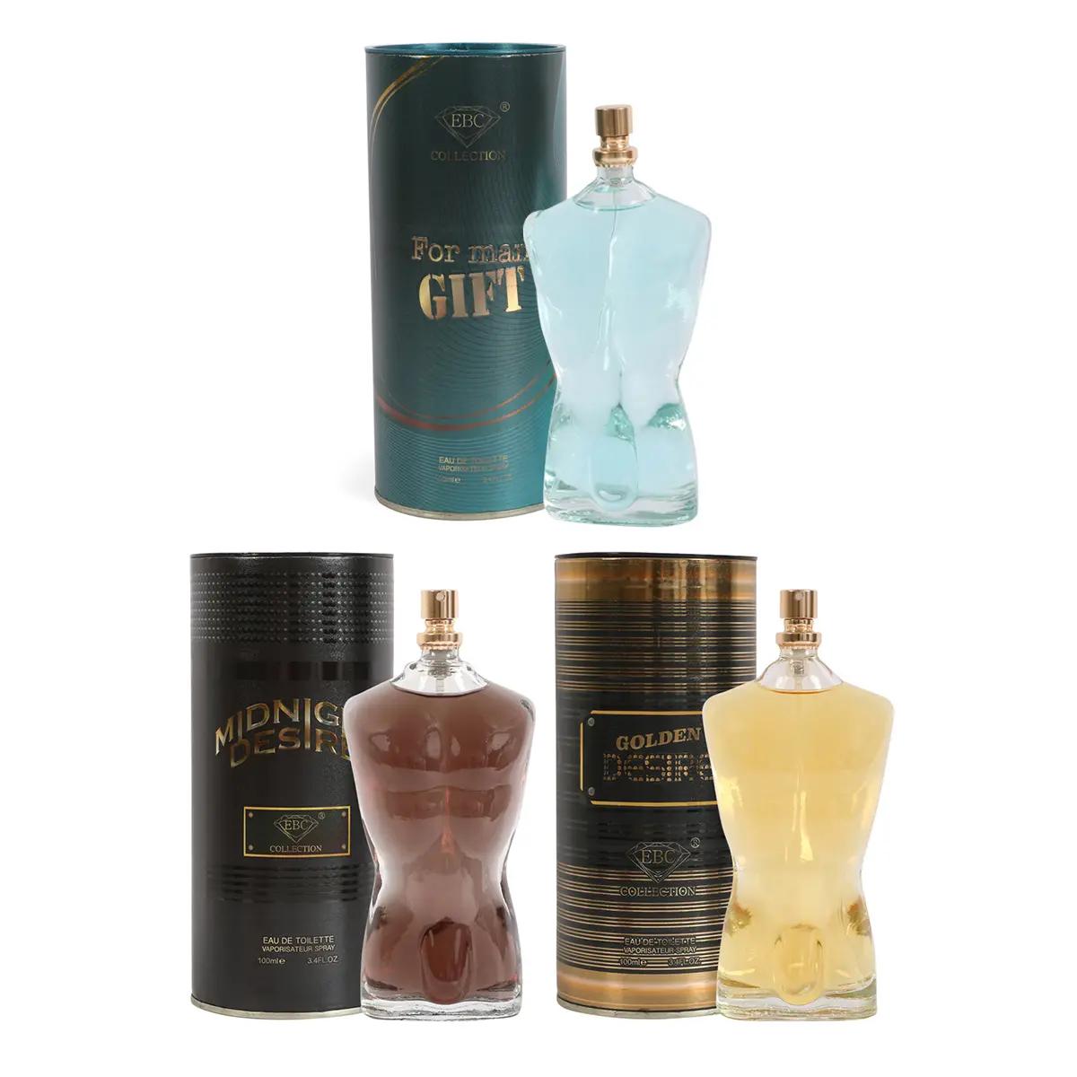 Men's Cologne Trio Bundle - For Man Gift, Midnight Desire and Golden Desire - Spray Cologne Eau de Toilette for Men 100ml/3.4fl.oz. Each