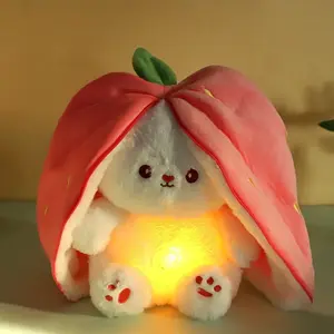 Strawberry Bunny Plush Toy with Breathing Light Ultra Soft Kawaii Stuffed Animal for Cuddling Gifting or Bed Shelf Decoration