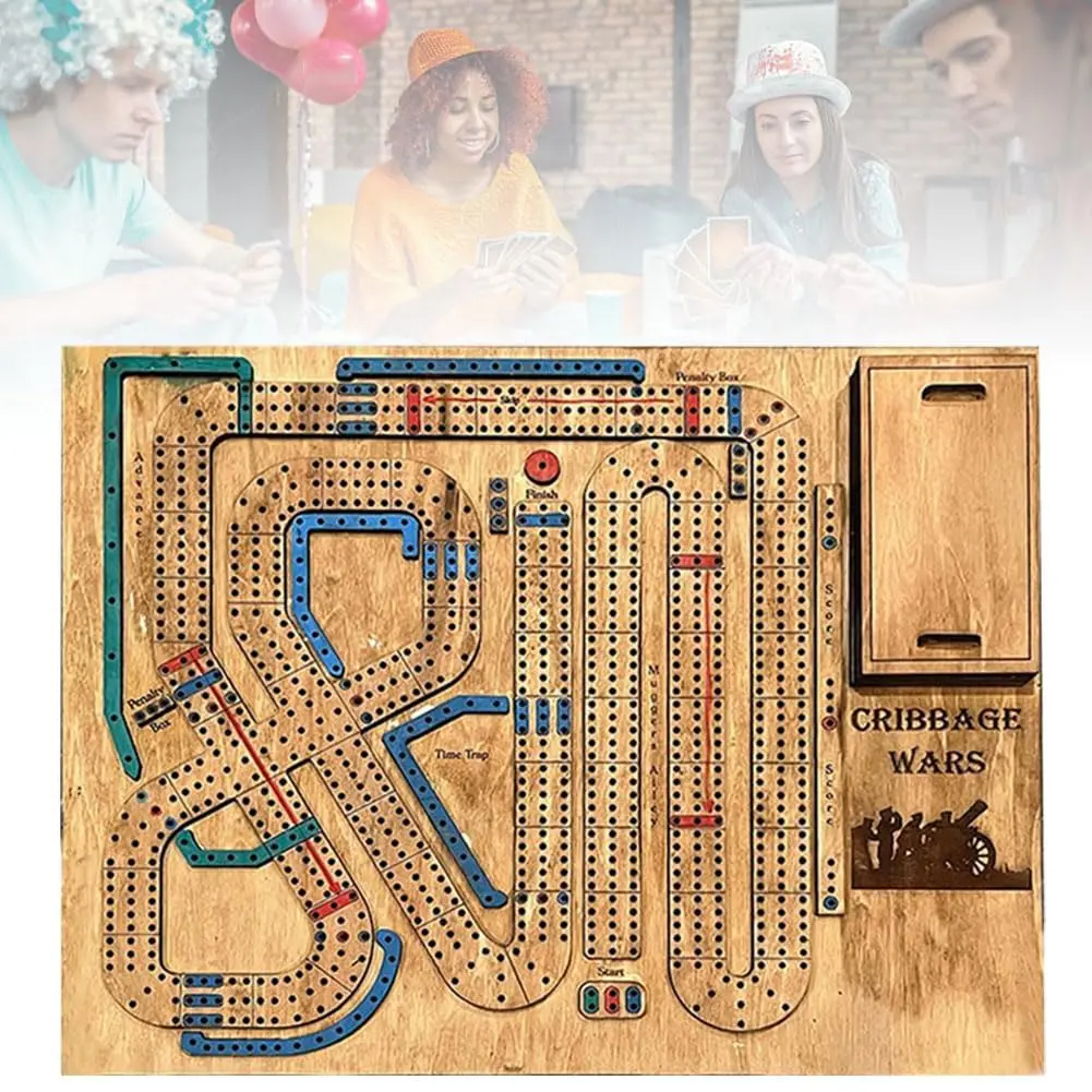Cribbage Wars Board Game, Cribbage Boards Unique, 2026 New Wooden Cribbage Board Game Set With Built-inStorage Compartment For Cribbage Pegs, Wooden Board Game Halloween Christmas Gift.