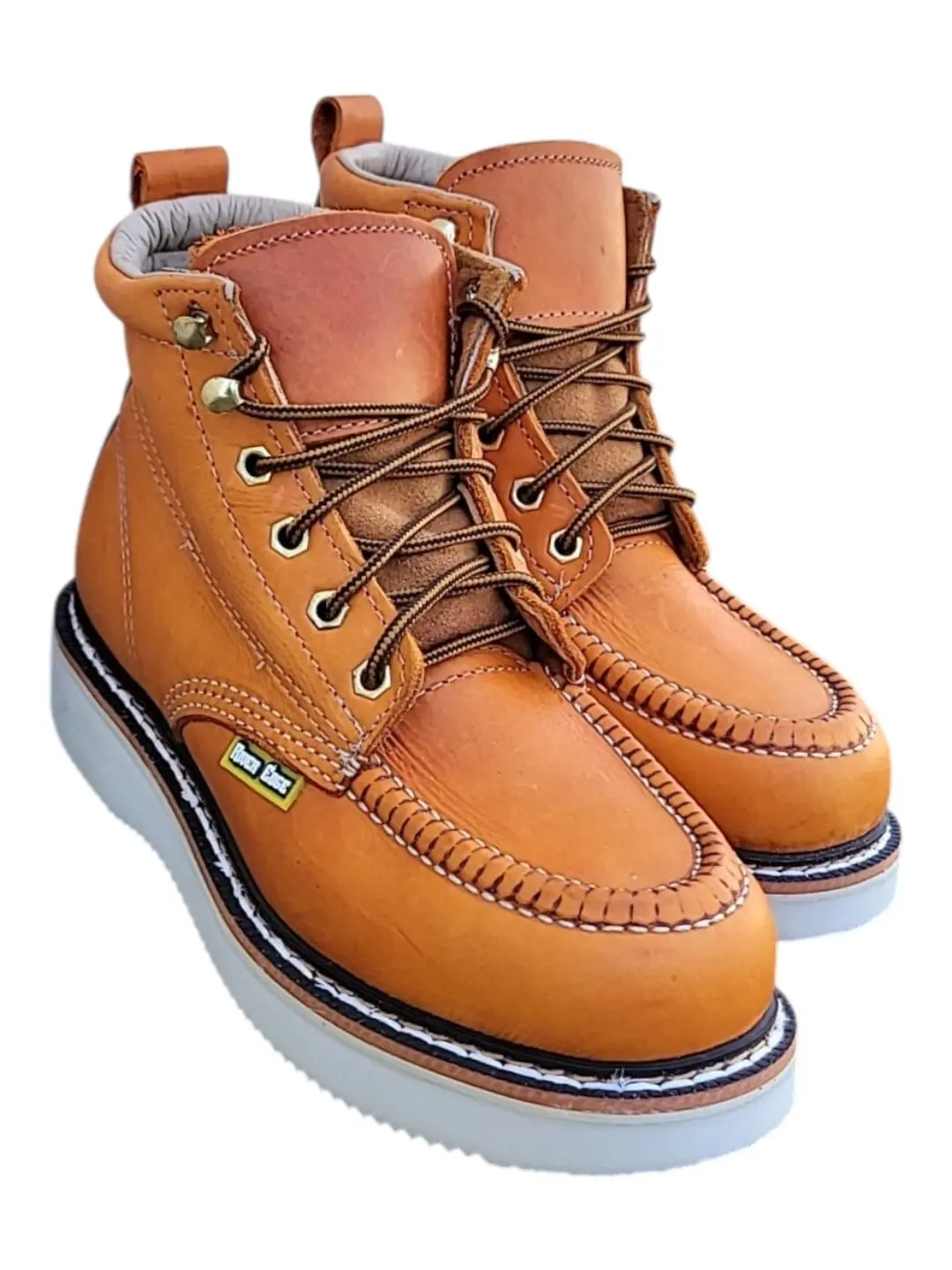 Bota de trabajo de hombre piel genuina ligeras, de agujeta 6" / Men's work boots soft toe moc toe 6" genuine leather