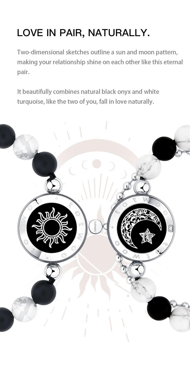 【creative gifts】totwoo Sun&Moon Long Distance Touch Bracelets with Matching Beads Functional Love Connect Gift For Boyfriend or Girlfriend or your Family