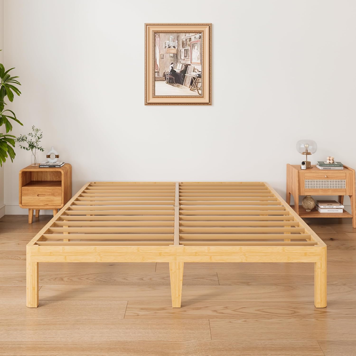 Solid Wood Platform Bed Frame Easy Assembly No Squeak No Box Spring Needed 12 14 18 in Natural Pine Twin Full Queen King Sizes Bedroom Bedframe