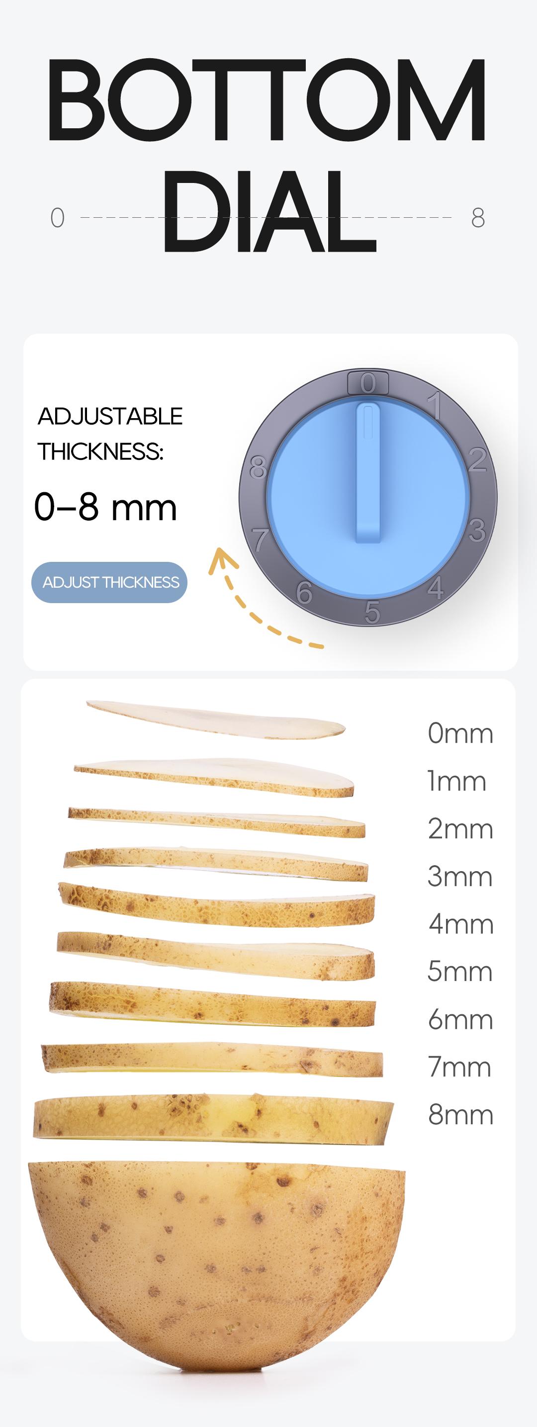 0 to 8mm adjustable vegetable slicing thickness