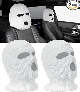 Car Headrest Covers 2-Pack Soft Woolen Yarn Breathable Fun Face Protector Universal Fit for Most Cars Cold Weather Mask Easy Install Clean Accessory