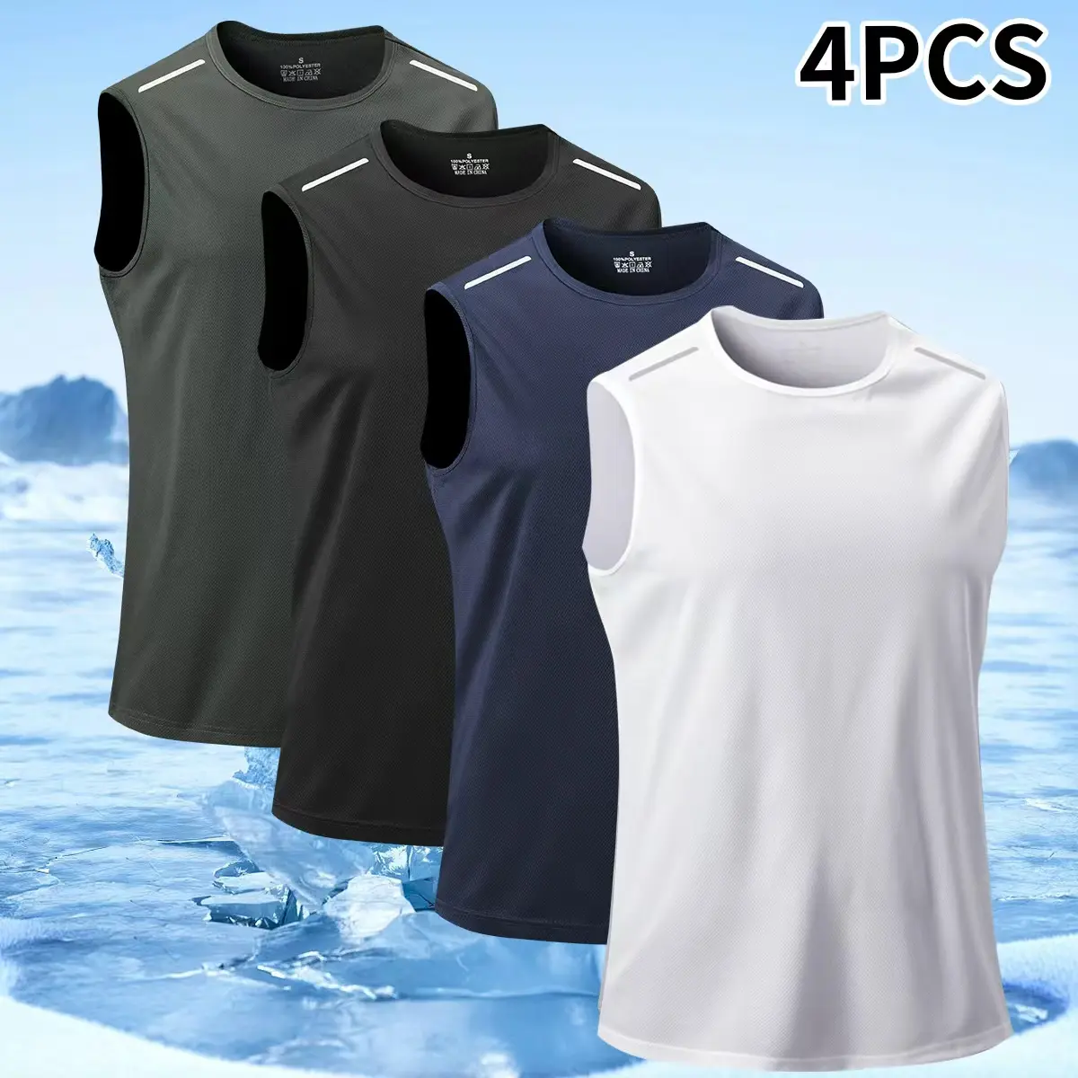 Men's 4-Pack Quick-Dry Athletic Tank Tops, Sleeveless Crew Neck Activewear for Gym, Running and Fitness Training